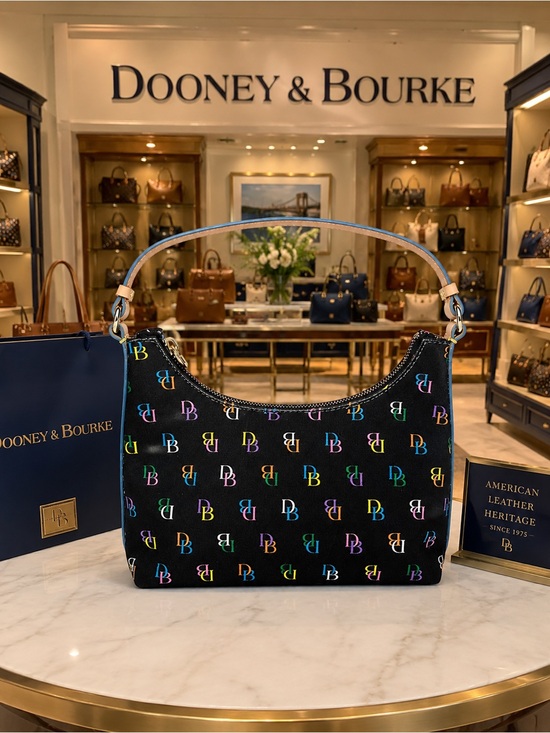 Dooney & Bourke Handbags - Dooney & Bourke Black Shoulder Bag with Multicolor DB Logo Print